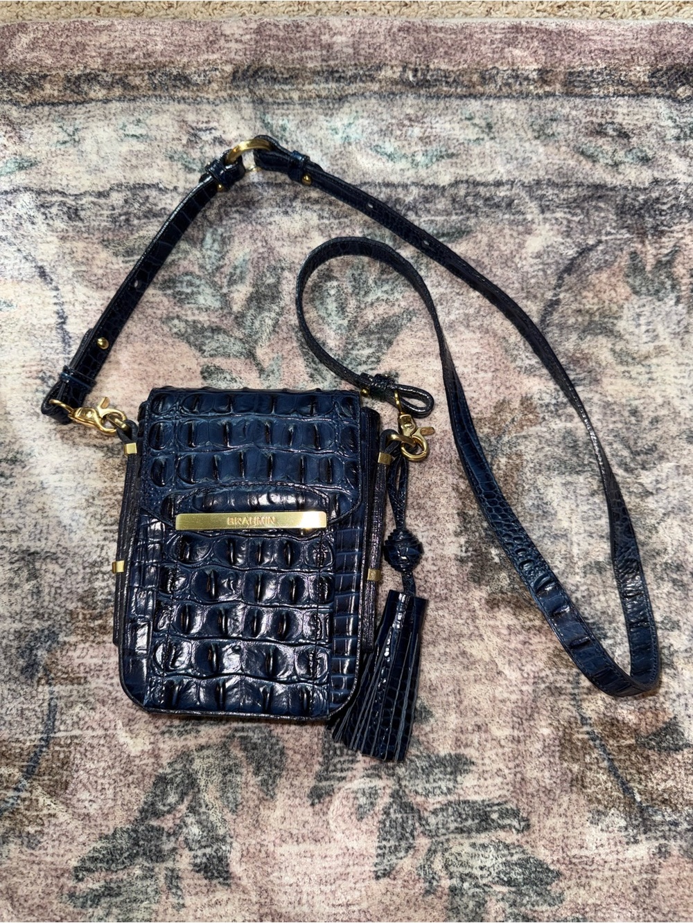 Brahmin Croc-Embossed Navy Crossbody Bag with Tassel - Picture 2 of 10